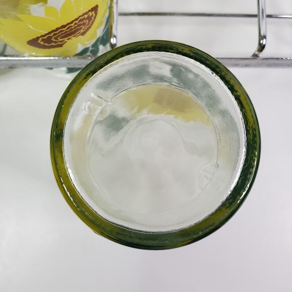 Vintage Anchor Hocking Six Sunflower Tumbler Glasses Jelly Jar Style With Rack - Picture 6 of 8